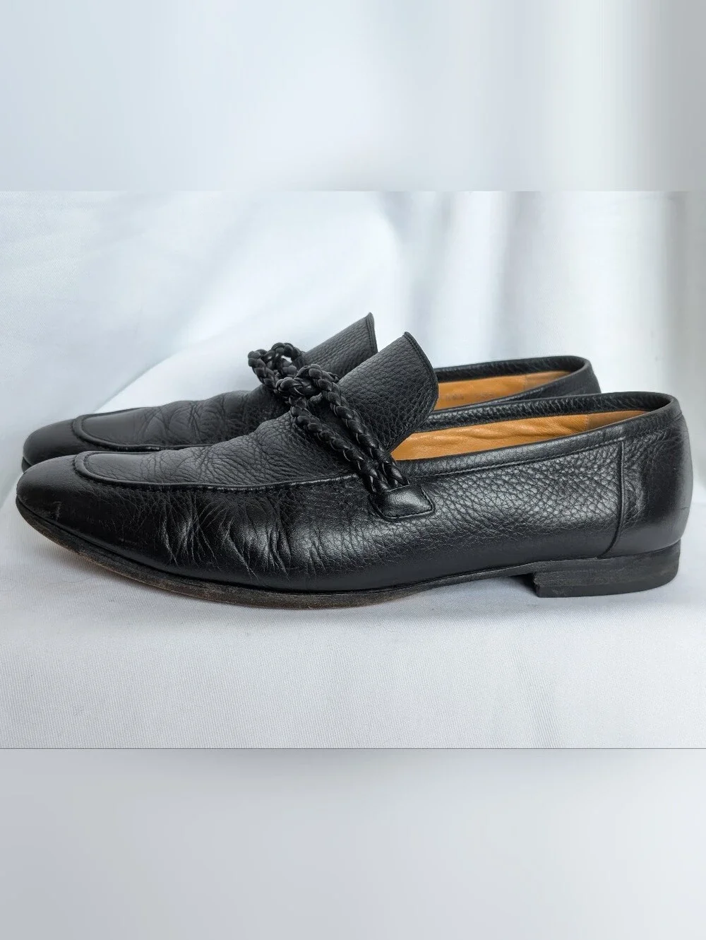 Gucci Men’s Black Leather Braided Loafers Slip On Shoes Made in Italy Size 10.5